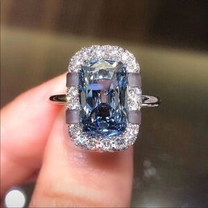 Royal Sapphire sterling silver square cut ring